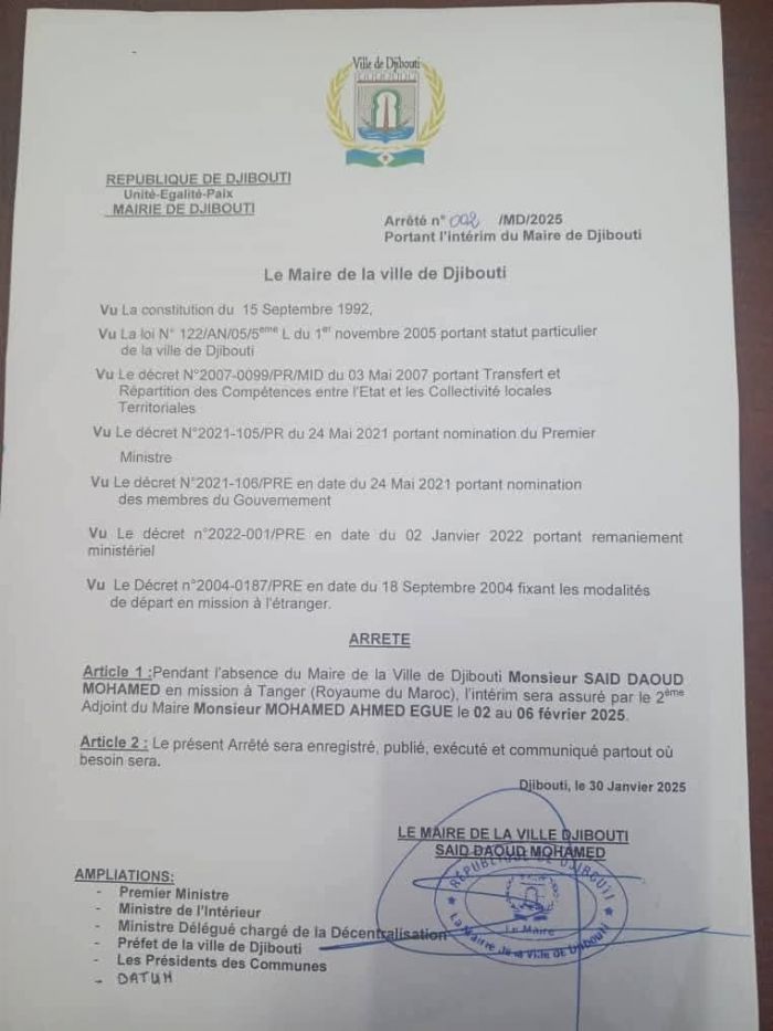 Djibouti-ville : Le préfet annule et remplace une décision du maire - La Voix de Djibouti