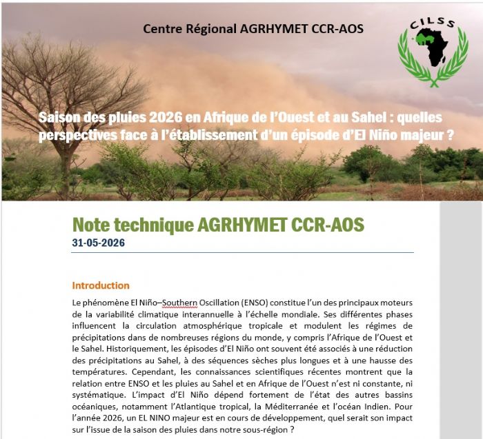 Saison des pluies 2026 : AGRHYMET écarte le scénario d’une sécheresse généralisée au Sahel