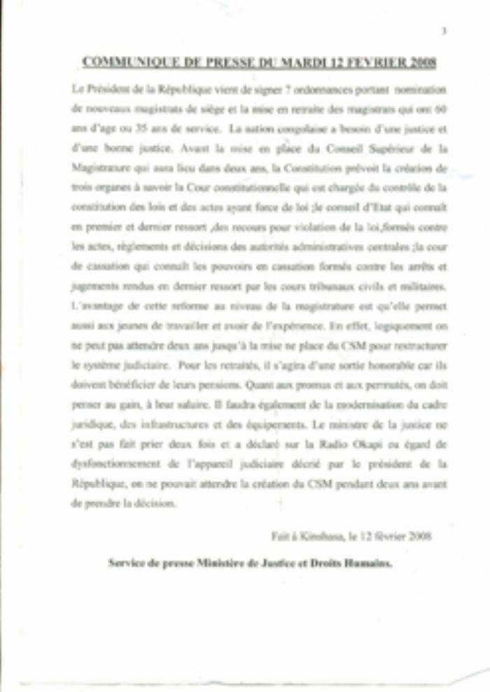 Nomination et retraite des Magistrats : Le ministre MUTOMBO éclaire les lanternes